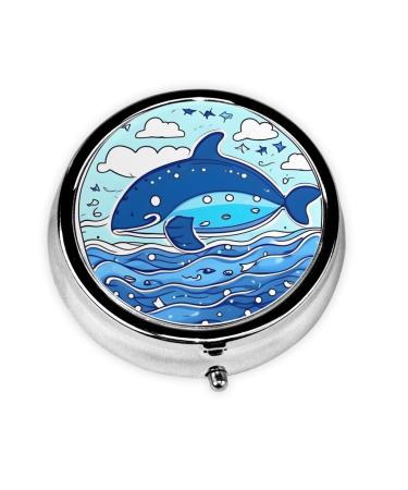 Small Whale Swimminground Pill Box 3 Compartments Round Pill Box Organizer for Purse Or Pocket Portable Travel Pill Box