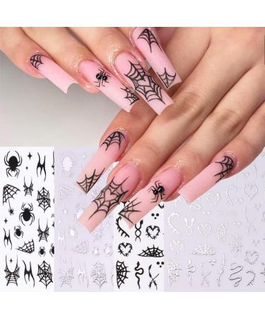 6 Sheet Halloween Nail Stickers - Spider Web Spooky Designs 3D Self-Adhesive Nail Decals for Halloween Decoration - Buy Online on GoSupps.com