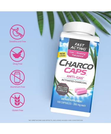 Charcocaps Fast Acting Gas Relief - 100 Capsules | Drug Free Activated Charcoal Formula | Bloating & Flatulence Detox | 30 Day Supply - Buy Online on GoSupps.com