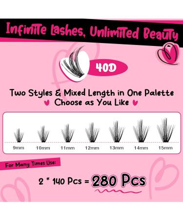 PRO DIY Lash Extension Kit - 280pcs D Curl Individual Lashes with Bond, Seal, and Applicator - Easy to Apply at Home - 40D-9-15 Mix Kit - Buy Online on GoSupps.com