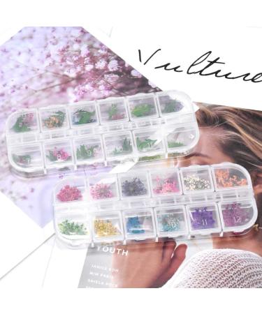 Pinsheng Dried Flower Nail Art Set - 24 Colors 3D Tiny Natural Flowers & Leaves with Curved Tweezers for Stunning Nail Designs - International Shipping Available - Buy Online on GoSupps.com