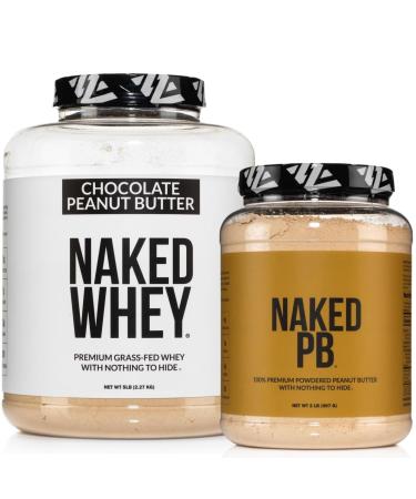 NAKED Whey Chocolate Peanut Butter Protein Powder (52 Servings) + PB Powdered Peanut Butter 2LB (76 Servings) Grass-Fed Non-GMO Gluten Free Soy Free Bulk