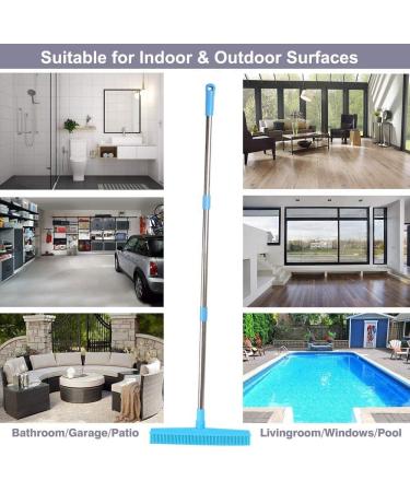 LandHope 51-inch Carpet Rake - Pet Hair Remover Broom & Squeegee for Indoor & Outdoor Cleaning - Non Scratch Bristles - Blue - Buy Online on GoSupps.com