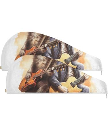 Raccoon Guitar Hair Towel 2 Pack | Super Absorbent Quick Dry Turbans for Women & Girls - Buy Online on GoSupps.com