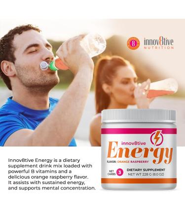 Innov8tive Energy Orange Raspberry Drink Mix | B Vitamins for Energy & Cognitive Focus | 228g Energy Supplement - Buy Online on GoSupps.com