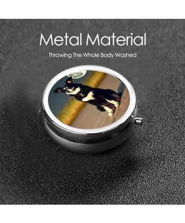Dog Under Moon Round Pill Box | 3 Compartment Portable Organizer for Travel | International Shipping - Buy Online on GoSupps.com