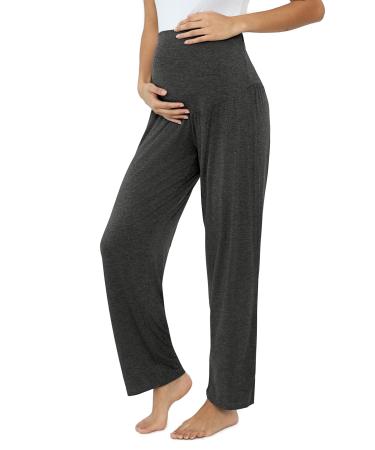 Amorbella Womens Maternity/Pregnancy Sweatpants Long Yoga/Pajama/Lounge Pants Over The Belly S Charcoal