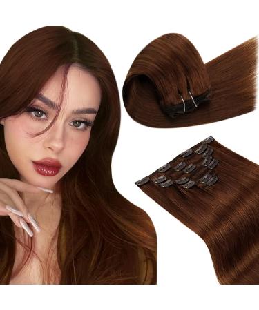 Laavoo clip extensions real hair 60 cm red-brown real hair extensions clip long hair extension real hair clip in extensions auburn brown double brown 7pcs 105g #33 60cm-105g 4.3 #33
