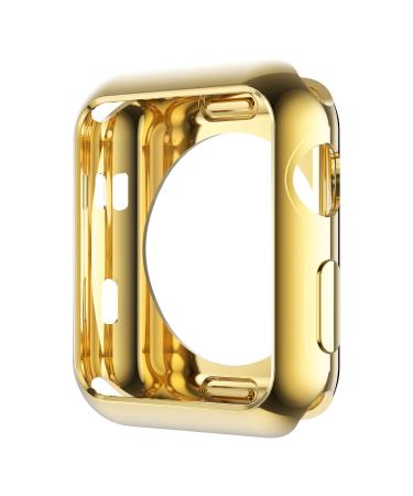 Leotop Compatible with Apple Watch Case 44mm 40mm, Soft Flexible TPU Plated Protector Bumper Shiny Cover Lightweight Thin Guard Shockproof Frame Compatible for iWatch Series 6 5 4 SE(Gold, 44mm) 44 mm Gold
