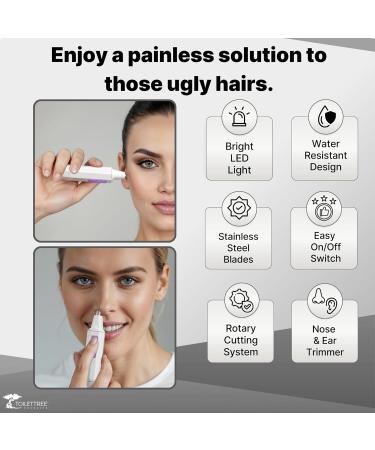 ToiletTree Women's Nose Hair Trimmer with LED Light - Stainless Steel Blades & Water Resistant Ear/Nasal Hair Cutter - Pack of 1 - Buy Online on GoSupps.com