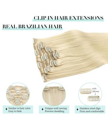 Doores Real Hair Extensions Clip In - Light Platinum Blonde 45cm (18 Inch) 120g Remy Hair - 7 Piece Set for a Full Head Natural Look - Buy Online on GoSupps.com