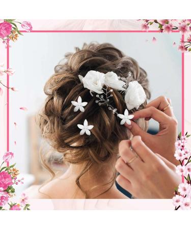 50 Pieces Bridal Wedding Hair Pins White Rose Flower Hair Pins White Flower Rhinestone Hair Pins Faux Pearl Hair Pins Bridal Rhinestone Hair Clips Accessories for Women Girls Silver White - Buy Online on GoSupps.com