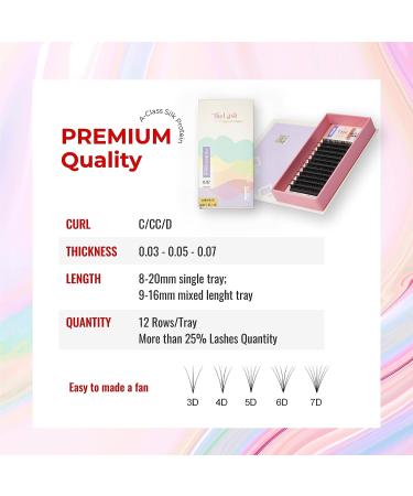 The Lash Supply Premium Volume Eyelash Extensions 0.03-0.05-0.07 C/CC/D Curl Mix Length, 9mm-20mm - Professional Supplies, Ultra Soft & Lightweight - 0.03-C - Buy Online on GoSupps.com