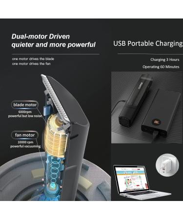Favrison Hair Clippers for Men Automatic Vacuum Professional Cordless Hair Clippers Waterproof & USB Rechargeable Hair Cutting Kit Hair Trimmer with Magnetic Storage Bin - BLACK - Buy Online on GoSupps.com