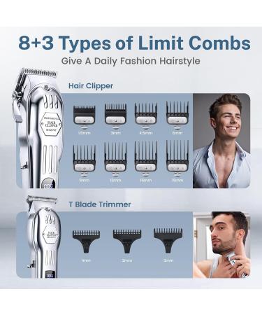 KIKIDO Hair Clippers Professional Cordless for Men Trimmer Beard Kits Men's Grooming Set with LCD Display Electric Shavers Razor for Barber Grooming Family Home (Sliver-3) - Buy Online on GoSupps.com