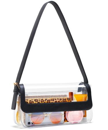 Vorspack Clear Bag Stadium Approved - Cute Clear Purse for Women PVC Clear Stadium Bag for Work Concerts Sports Festivals Black
