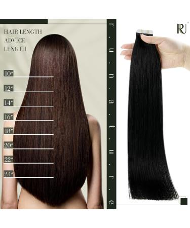 Runature Real Hair Tape Extensions - 35cm Invisible Black 20 Pieces (40g) - 14 Inch #1 Color - Buy Online on GoSupps.com