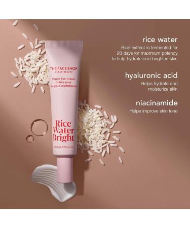 The Face Shop Rice Water Bright Vegan Eye Cream - Best Dark Circle Treatment & Under Eye Brightener - Hydrating with Niacinamide & Hyaluronic Acid - Korean Skin Care - Buy Online on GoSupps.com