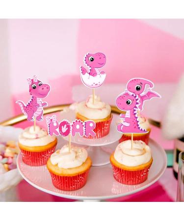 Cyodoos 36 Piece Dinosaur Cupcake Toppers Baby Dinosaur Cupcake Children's Birthday Party Cake Decorative Supplies Perfect for Dinosaur Parties and Boys and Girls' Birthday Party Decorative Supplies Pink - Buy Online on GoSupps.com