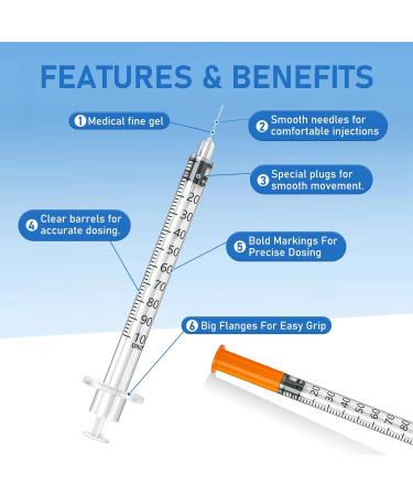 DolpBay Insulin Syringe with Needle - 1cc 31G 5/16" (8mm) - Pack of 100 - Buy Online on GoSupps.com