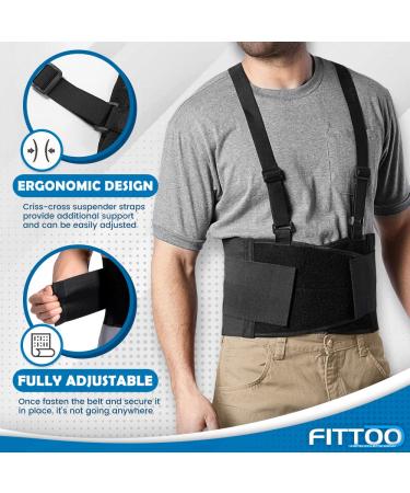 FITTOO Adjustable Lumbar Support Belt for Back Pain Relief & Injury Recovery - Large Size with Suspenders & Straps for Heavy Lifting - Black (1 Pack) - Buy Online on GoSupps.com