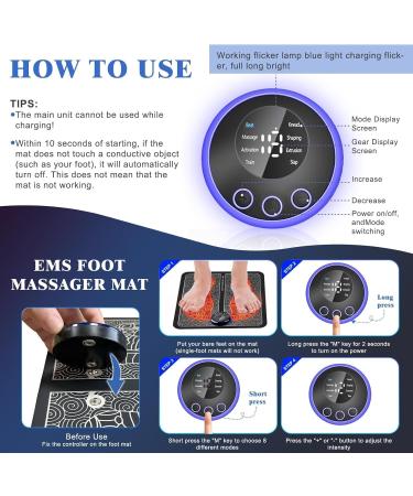 Foot massage pad for neuropathy electric foot massage pad for plantar fasciitis muscle relaxation portable and easy to operate with 8 modes and 19 levels of sports muscle foot massage suitable for a variety of scenes Black - Buy Online on GoSupps.com