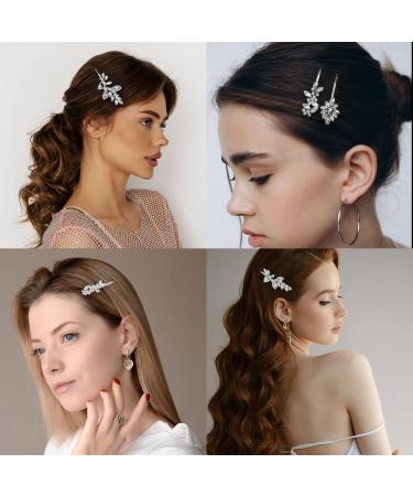 Tyqour 4 Pieces Rhinestone Wedding Hair Pins Silver Bridal Hair Clip Rhinestone Glitter Hair Clips Diamond Crystal Hair Accessories Bling Decorative Hair Clips - Buy Online on GoSupps.com