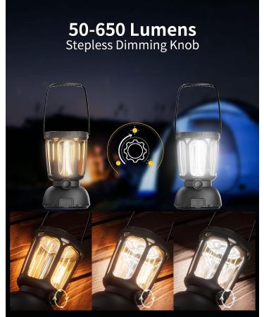 Rechargeable LED Camping Lantern 650 Lumens | 3 Light Modes | Power Bank | Waterproof | Stepless Dimming | Solar Hand Crank | Emergency Lantern for Power Outage & Hiking - Buy Online on GoSupps.com