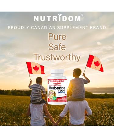 Nutridom Berberine HCL 500mg (60 Count) Supports Glucose Metabolism & Cardiovascular Health - Contains 97% Berberine HCL Non-GMO Vegan Gluten-free Soy-free & Dairy-free - Buy Online on GoSupps.com