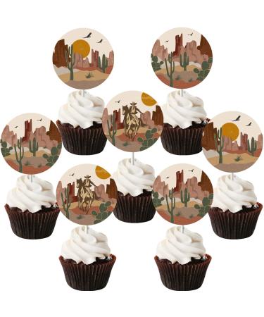 Sursurprise 36Pcs Desert Cupcake Toppers for Desert Cactus Baby Shower Decorations Arizona Wedding Western Cowboy Horse Birthday Party Supplies