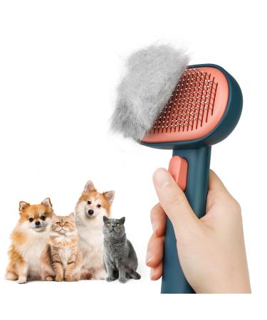 Cat brush shorthair Aumuca cat hair brush pet brush self -cleaning fur brush cat for long -haired and removes loose undercoat mats and matted hair (green)