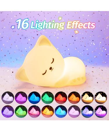 Cute Cat Night Light | 16 Color Changing Baby Nightlight | Rechargeable & Portable | Perfect Gift for Cat Lovers & Kids - Buy Online on GoSupps.com