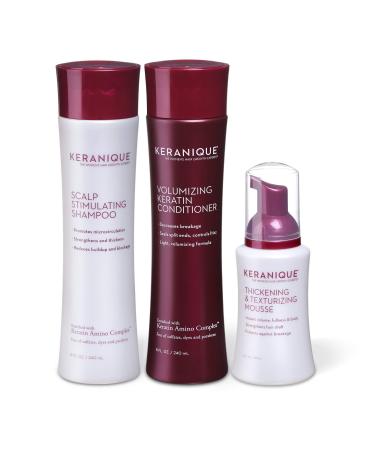 Keranique 60 Day Hair Thickening Kit | Shampoo, Conditioner, and Texturizing Mousse | Free of Sulfates, Dyes and Parabens | Improves Hair Texture | Strengthens Thinning Hair