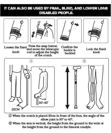 Telescopic Non Slip Crutches Older Cane Aluminum Alloy Elderly HEI Adjustment Walking Stick Blind Sticker Black Blue for Persons rollator walker Durable Mobility Aid for Arthritis Elderly Seniors - Buy Online on GoSupps.com