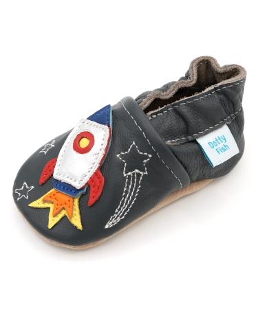 Dotty Fish Soft Leather Baby Shoes. Toddler Shoes for Boys. Non-Slip Suede Soles. 0-6 Months - 4-5 Years 12-18 Months Space Rocket