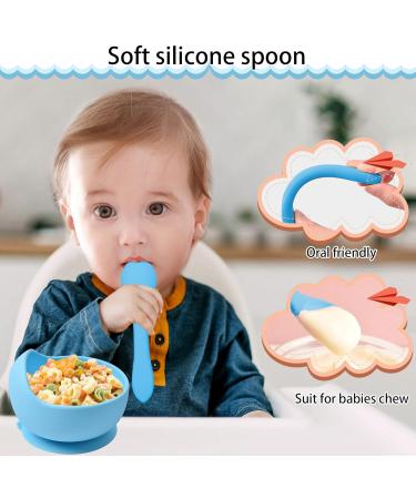 Delven Baby Bowls and Spoons Set - Silicone Toddler Weaning Bowls in Blue with Suction - BPA Free, Non-Slip, Easy to Clean - Cutlery Tableware for Children, Infant Boys - Microwavable, Dishwasher Safe - Buy Online on GoSupps.com