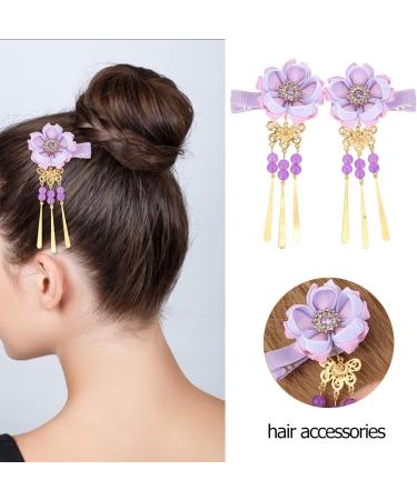 Minkissy Rhinestone Hair Clip 1 Pair Japanese Style Hair Clips Tassel Flower Kimono Traditional Hairpins Barrette Hair Clamp Bride Hanfu Accessory for Womens Girls (Purple) Hair Styling Accessories - Buy Online on GoSupps.com