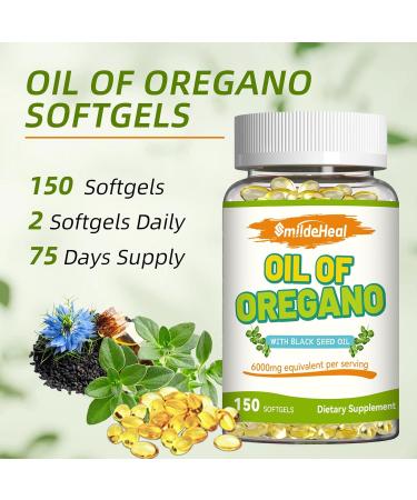 SmildeHeal Oregano Oil 6000mg with Black Seed Oil 200mg High Strength Softgels with 165mg Carvacrol & Thymoquinone Immune Antioxidant & Digestive Support 150 Softgels 75-Day Supply - Buy Online on GoSupps.com