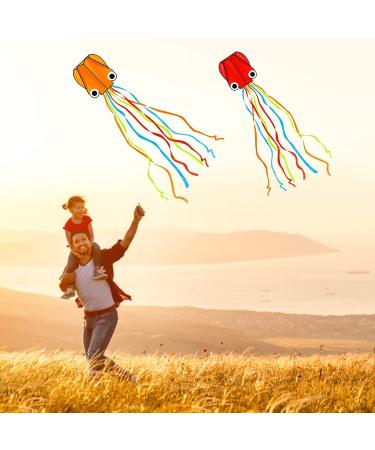 YSBER 2 Pack Large Octopus Kites - 3.8ftx2.3ft 3D Mollusc Octopus Kite with 157 Inch Colorful Tail - Easy Flyer Kite for Children and Adults - Outdoor Beach Park Kite in Red+Orange - Buy Online on GoSupps.com