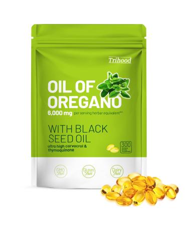 Trihood Oil of Oregano and Black Seed Oil Softgels 300 Max Strength Carvacrol Thymoquinone Blend Helps Support Immune System Digestive & Respiratory Function Made in USA