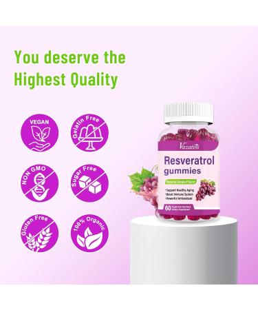 High Purity Resveratrol Gummies 98% Trans-Resveratrol with Quercetin Coq 10 Vitamin C Reservatrol Supplement for Antioxidant Anti-Aging 120 Gummies 60 Count (Pack of 2) - Buy Online on GoSupps.com