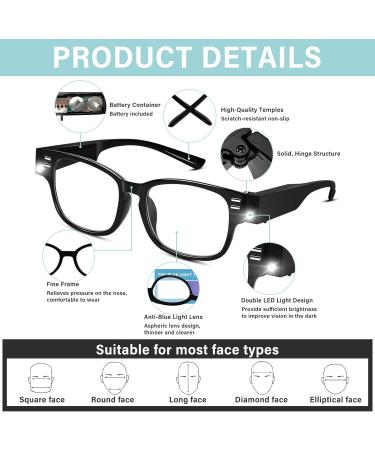 Buy LED Magnifying Glasses with Light - Blue Light Blocking Reading Glasses for Men & Women | Nighttime Readers +3.50 - Buy Online on GoSupps.com