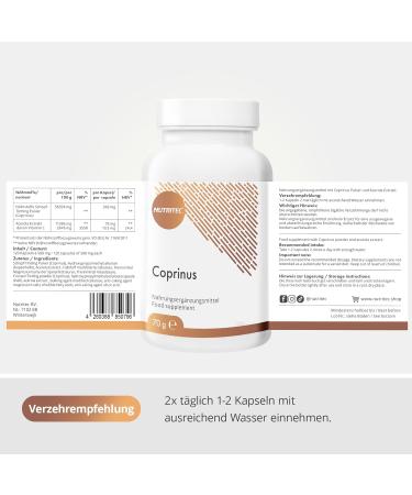 Nutritec Coprinus Vital Fungus Capsules - Vegan Dietary Supplement with Focal Ink & Acerola Extract | 120 Capsules | No Additives | International Shipping - Buy Online on GoSupps.com