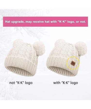 Baby Girls Double Pom Pom Bobble Hat - Warm Knitted Beanie for Toddlers 1-6Y, White - Buy Online on GoSupps.com