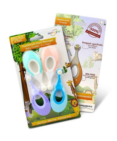 Ecovona Training Baby Toothbrush for Infants & Toddlers 0-2 Years (4 Pack) | Super Soft Bristles, Easy Hold Teething Handle | BPA Free, Easy to Clean - Buy Online on GoSupps.com