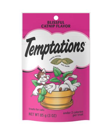 TEMPTATIONS Classic Crunchy and Soft Cat Treats, Blissful Catnip, Multiple Sizes 3 Ounce (Pack of 12)