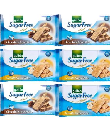 06 x Mixed Gullon Sugar Free Vanillac & Chocolate Creme Filled Wafer 210g - Great as Breakfast Biscuits | VIMIX - Buy Online on GoSupps.com