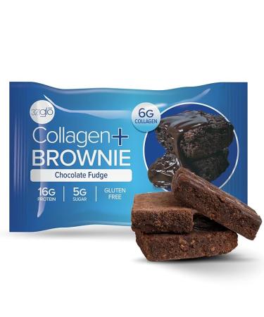 321glo Collagen Protein Brownie | Gluten Free, Low Sugar | Keto Snack 16g Protein, 6g Collagen | 12 Pack (Chocolate Fudge)
