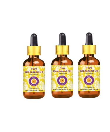 Deve Herbes Pure Grape Seed Oil Vitis Vinifera with Glass Dropper Cold Pressed Pack of Three 100ml X 3 10 oz