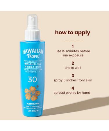 Hawaiian Tropic Weightless Hydration Water Mist SPF 30 - Non-Aerosol Body Spray Sunscreen 5.2 oz | Shop Internationally - Buy Online on GoSupps.com